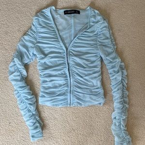 LIONESS/PRINCESS POLLY Blue Rusched Long Sleeve Top